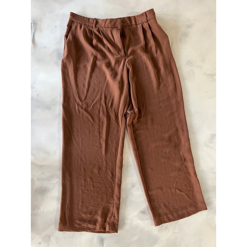 Rachel Zoe Rust Brown Pleated High Waist Wide Leg Trousers Boho Career Casual XL